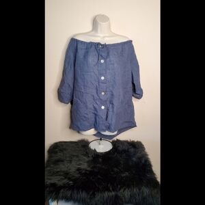 Paper White Off The Shoulder 100% Linen Button